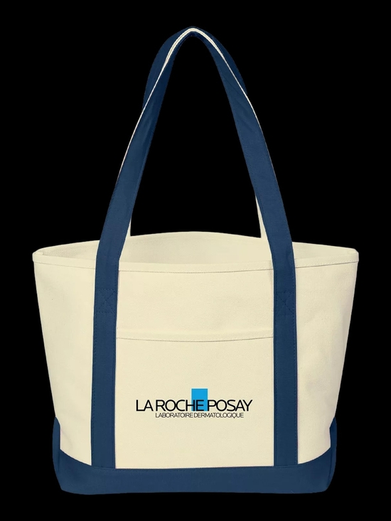 Handbags - Cream and Navy Canvas Tote Bag
